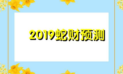 2019蛇财预测